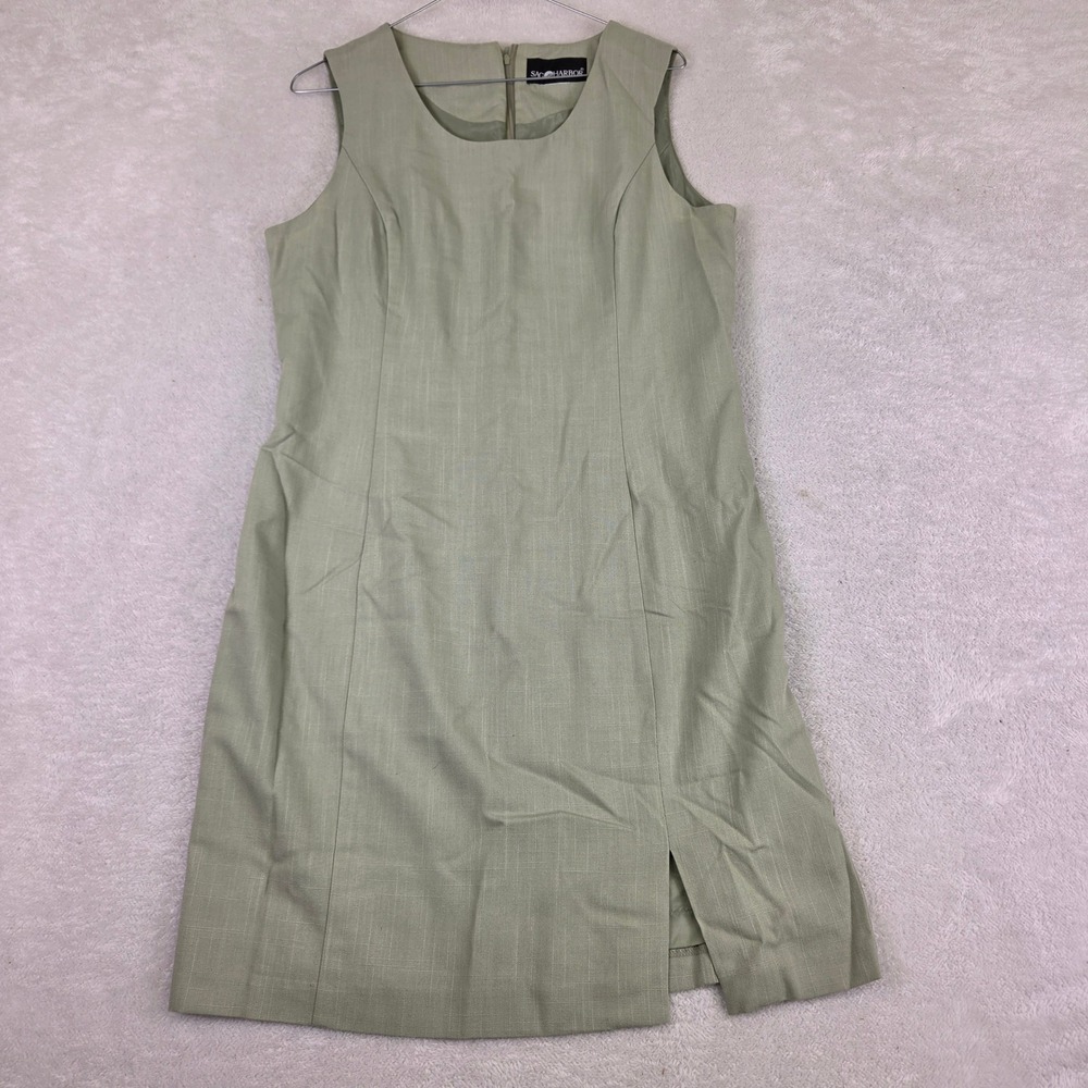 Sag Harbor Sage Green Sleeveless Textured Shift Dress with Front Slit